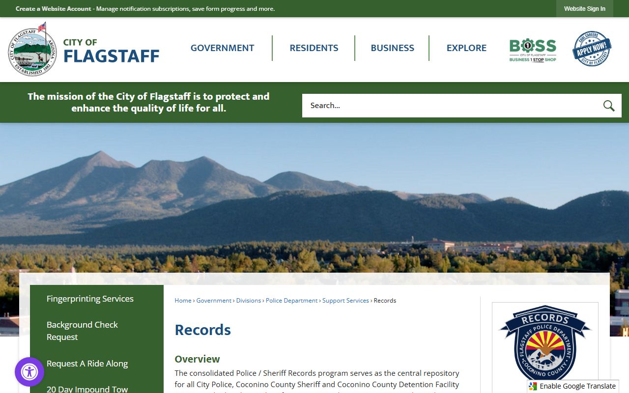 Flagstaff Police Records Division portal for recent bookings