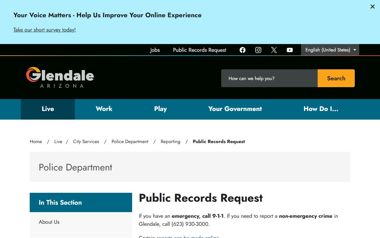 Glendale Arizona Police Department public records request portal for recent bookings