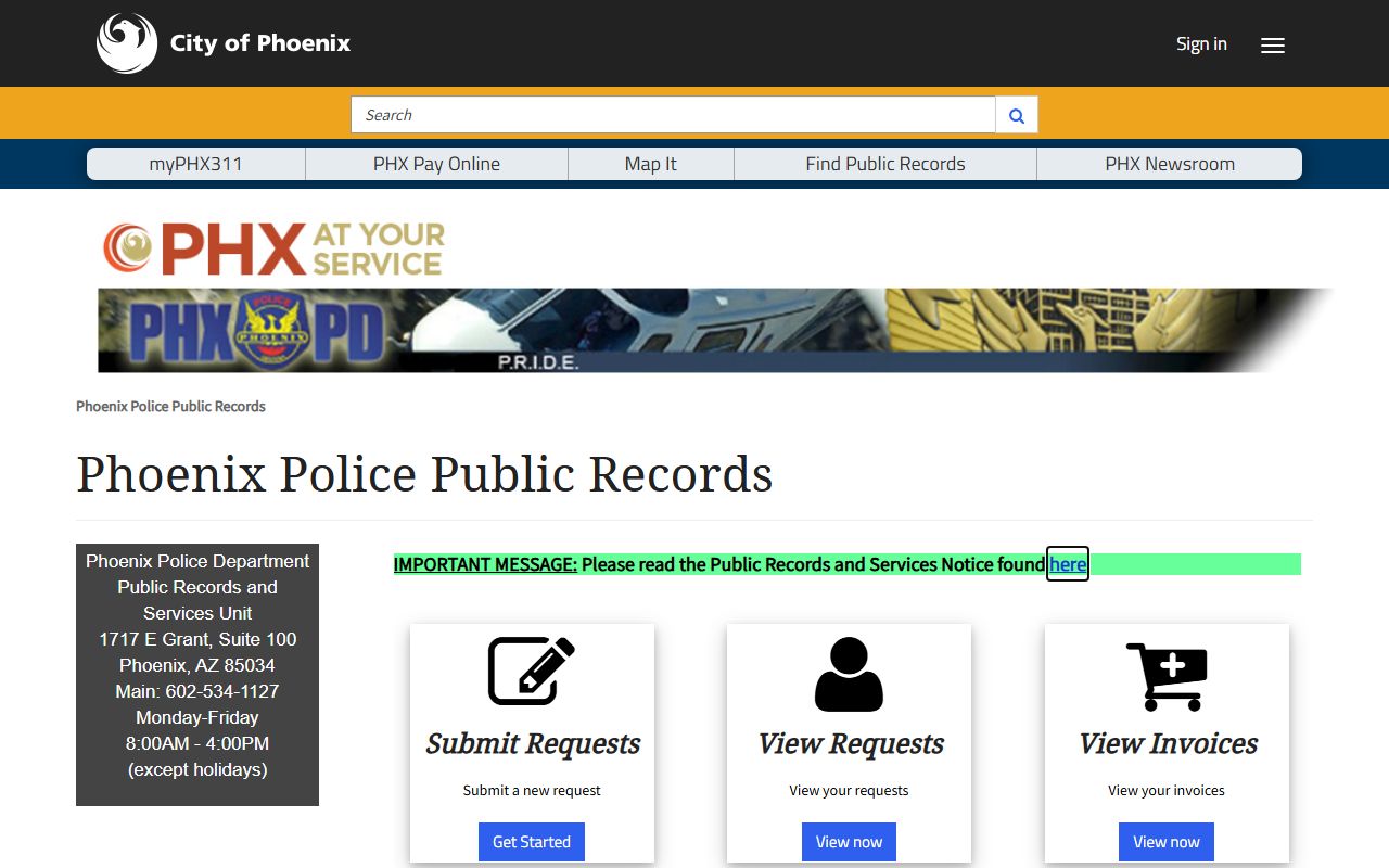 Phoenix public safety online portal for Arizona recent bookings requests