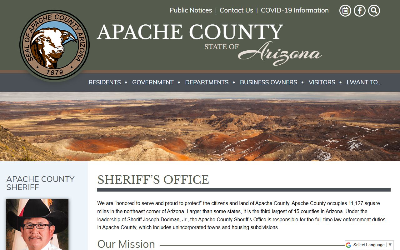 Apache County Sheriff's Office information page for recent bookings