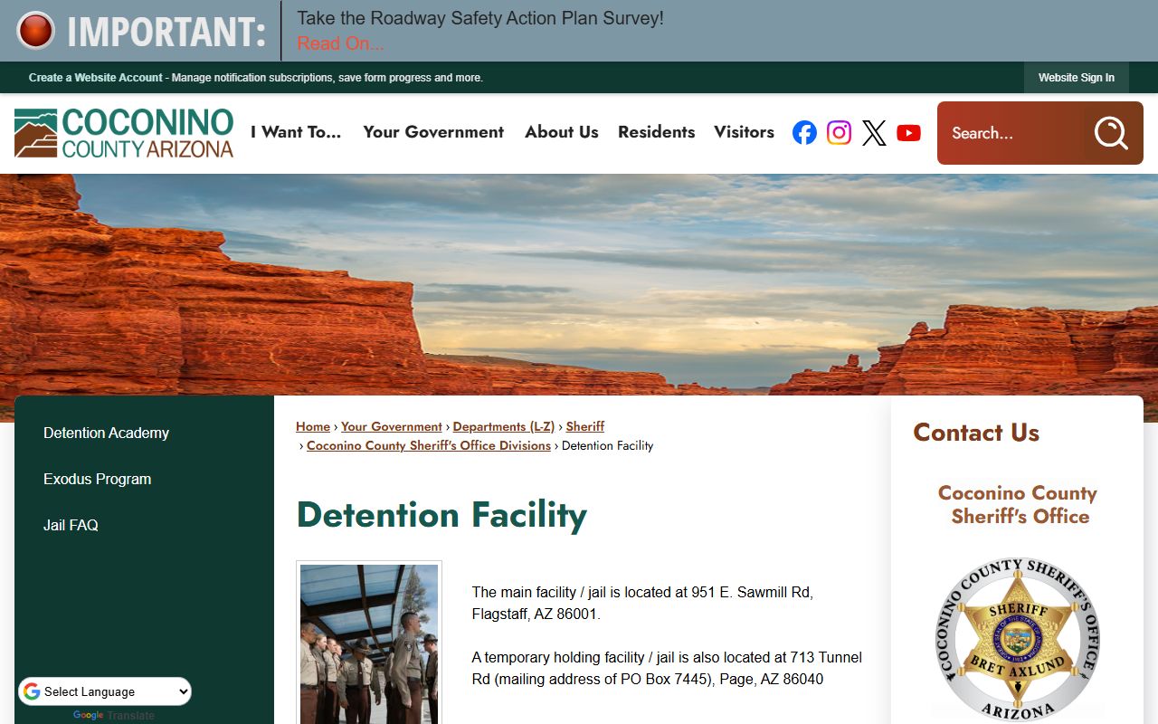 Coconino County Detention Facility information page