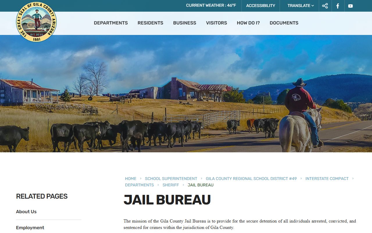 Gila County Sheriff detention bureau information page for recent bookings