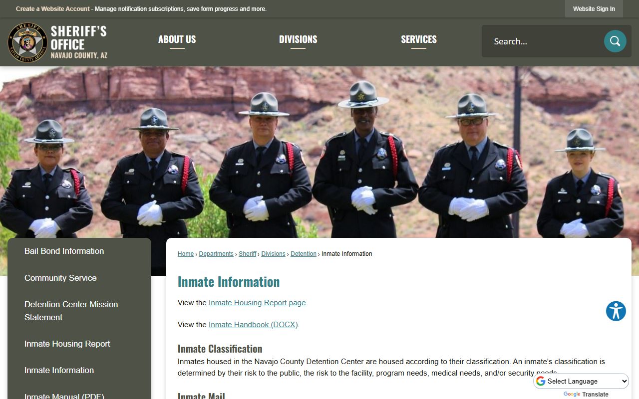 Navajo County Arizona inmate information page for recent bookings