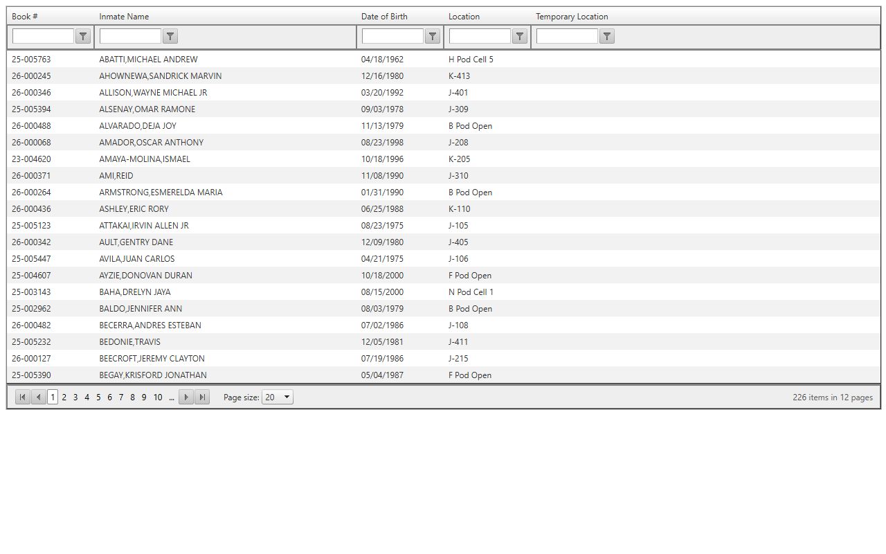 Navajo County Arizona inmate housing database for jail bookings
