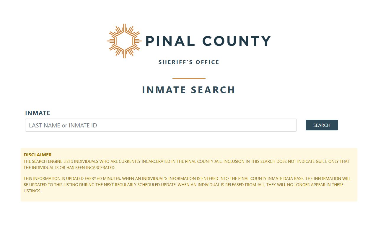 Pinal County inmate search page showing offline status for recent bookings