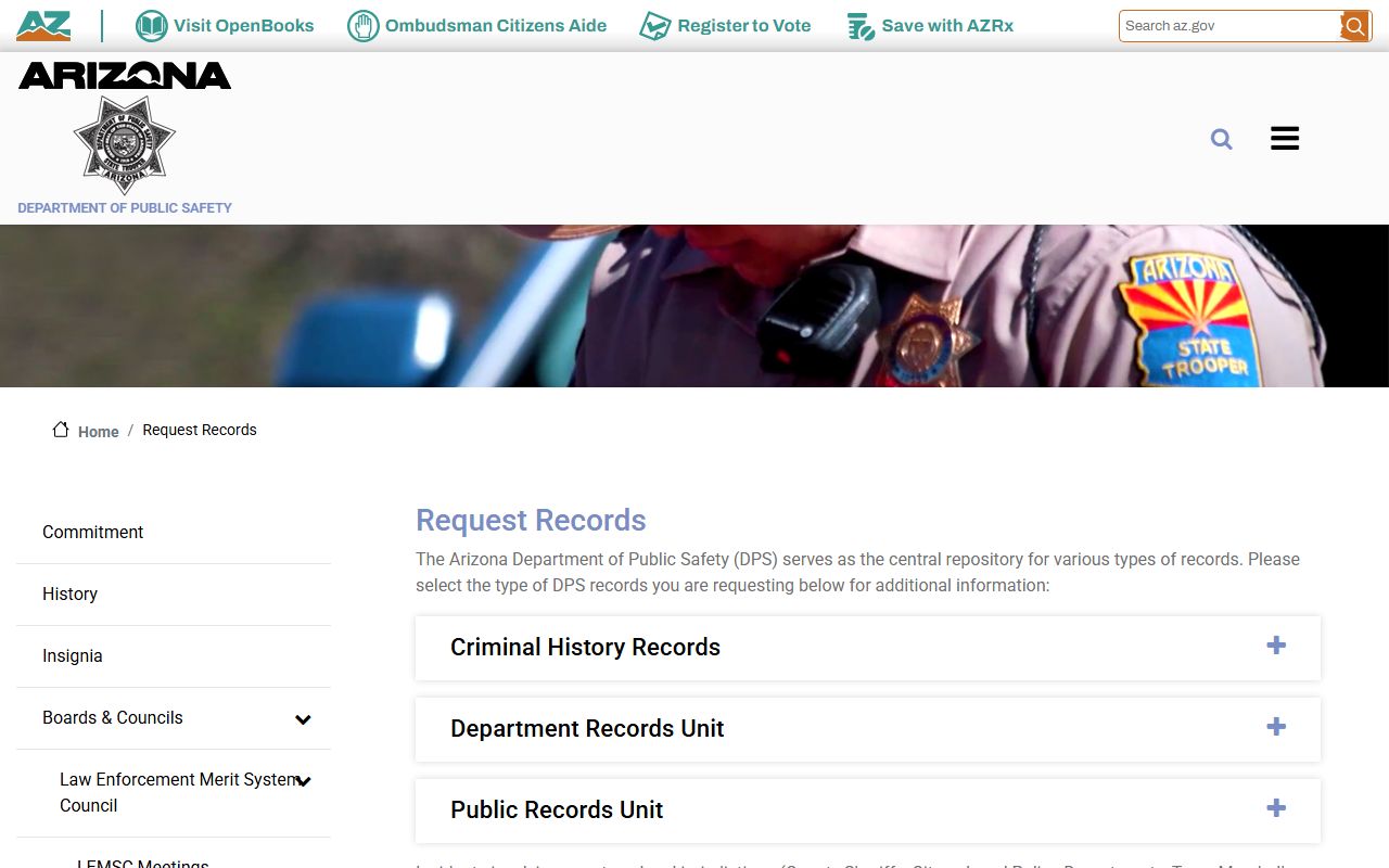 Arizona DPS public services portal