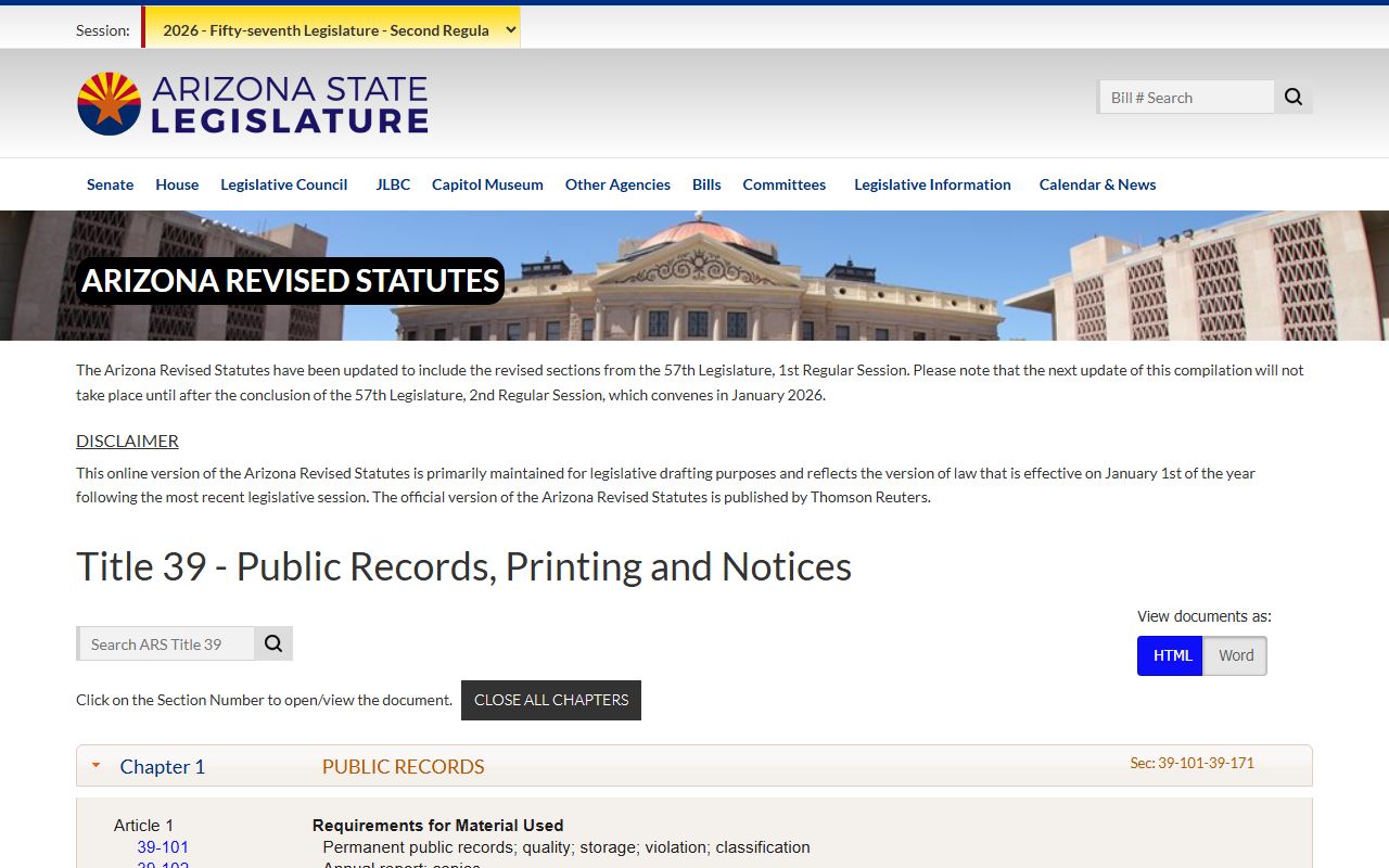 Arizona Title 39 public records statutes